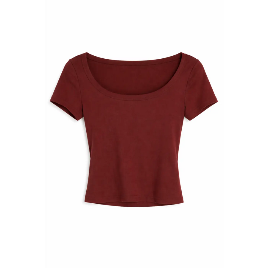 Women’s Fitted Scoop Neck Crop Top – Soft Stretch Everyday Tee - Top / T-Shirt