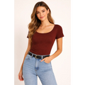 Women’s Fitted Scoop Neck Crop Top – Soft Stretch Everyday Tee - Top / T-Shirt