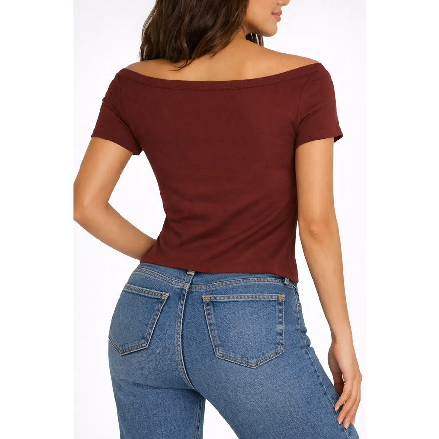 Women’s Fitted Scoop Neck Crop Top – Soft Stretch Everyday Tee - Top / T-Shirt
