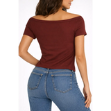 Women’s Fitted Scoop Neck Crop Top – Soft Stretch Everyday Tee - Top / T-Shirt