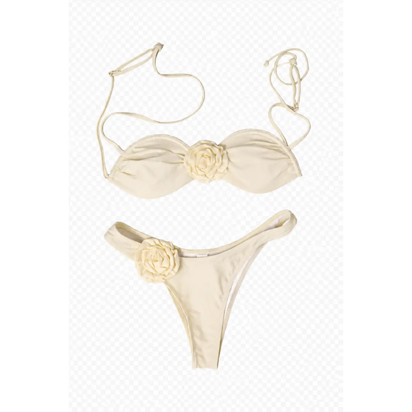 Women’s Floral Bandeau Bikini Set – Cream