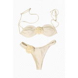 Women’s Floral Bandeau Bikini Set – Cream