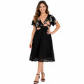 Women’s Floral Lace Midi Dress – V-Neck Twist Front Elegant Summer Dress