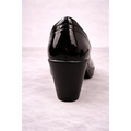 Women’s Glossy Black Oxford Heels – Patent Leather Lace-Up Block Heel Shoes