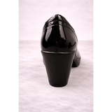 Women’s Glossy Black Oxford Heels – Patent Leather Lace-Up Block Heel Shoes