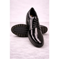 Women’s Glossy Black Oxford Heels – Patent Leather Lace-Up Block Heel Shoes