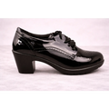 Women’s Glossy Black Oxford Heels – Patent Leather Lace-Up Block Heel Shoes
