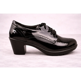 Women’s Glossy Black Oxford Heels – Patent Leather Lace-Up Block Heel Shoes