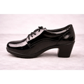 Women’s Glossy Black Oxford Heels – Patent Leather Lace-Up Block Heel Shoes