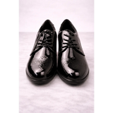 Women’s Glossy Black Oxford Heels – Patent Leather Lace-Up Block Heel Shoes