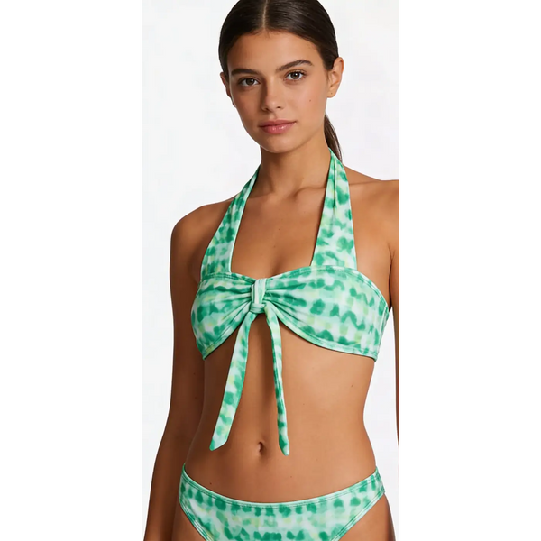 Women’s Green Tie-Dye Bandeau Halter Bikini Set
