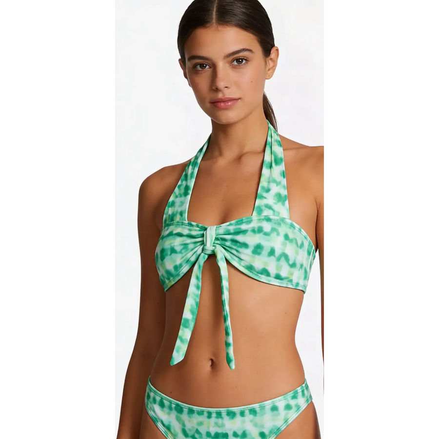 Women’s Green Tie-Dye Bandeau Halter Bikini Set