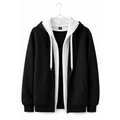Women’s Longline Zip-Up Hoodie Jacket – Black & White Contrast - Hoodies & Sweatshirts