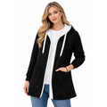 Women’s Longline Zip-Up Hoodie Jacket – Black & White Contrast - Hoodies & Sweatshirts