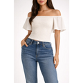 Women’s Off-Shoulder Smocked Top – Flowy Sleeve Summer Blouse - Top / Blouse