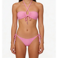 Women’s Pink Ruched Bandeau String Bikini Set