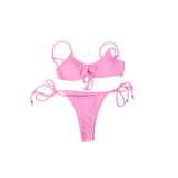 Women’s Pink Ruched Bandeau String Bikini Set