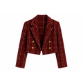 Women’s Red Plaid Two-Piece Set – Cropped Blazer & Pleated Skirt Outfit