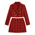 Women’s Red Plaid Two-Piece Set – Cropped Blazer & Pleated Skirt Outfit