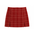 Women’s Red Plaid Two-Piece Set – Cropped Blazer & Pleated Skirt Outfit