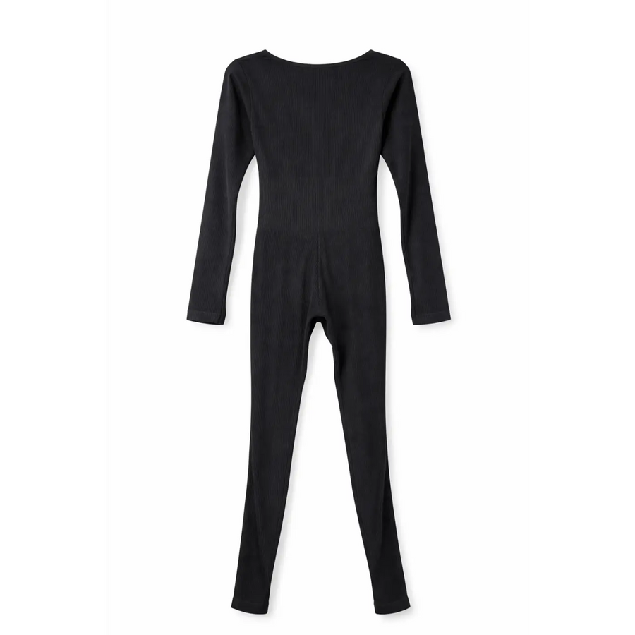 Women’s Ribbed Long Sleeve Bodycon Jumpsuit – Black - Jumpsuits & Rompers