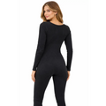 Women’s Ribbed Long Sleeve Bodycon Jumpsuit – Black - Jumpsuits & Rompers