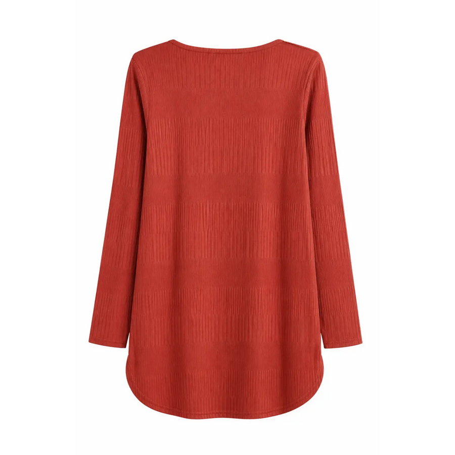 Women’s Ribbed Long Sleeve Tunic Top – Casual Scoop Neck High-Low Hem Shirt