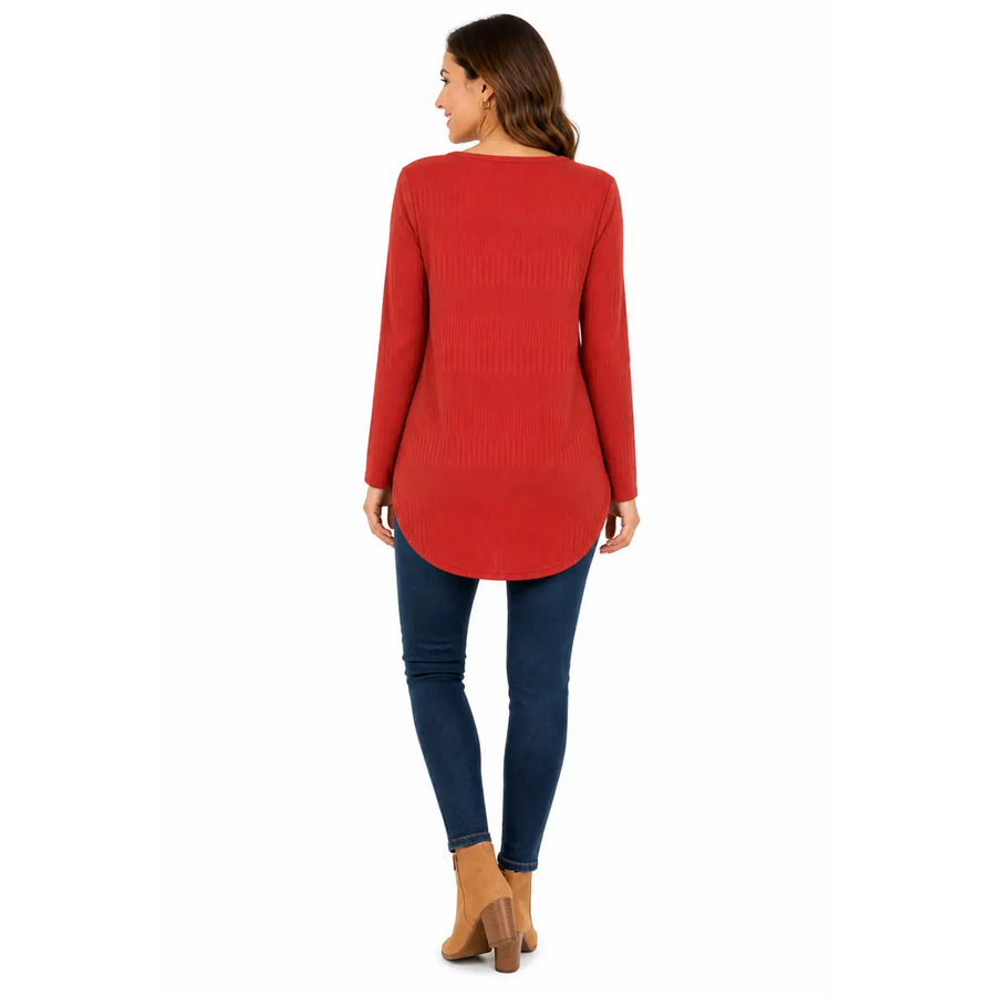 Women’s Ribbed Long Sleeve Tunic Top – Casual Scoop Neck High-Low Hem Shirt