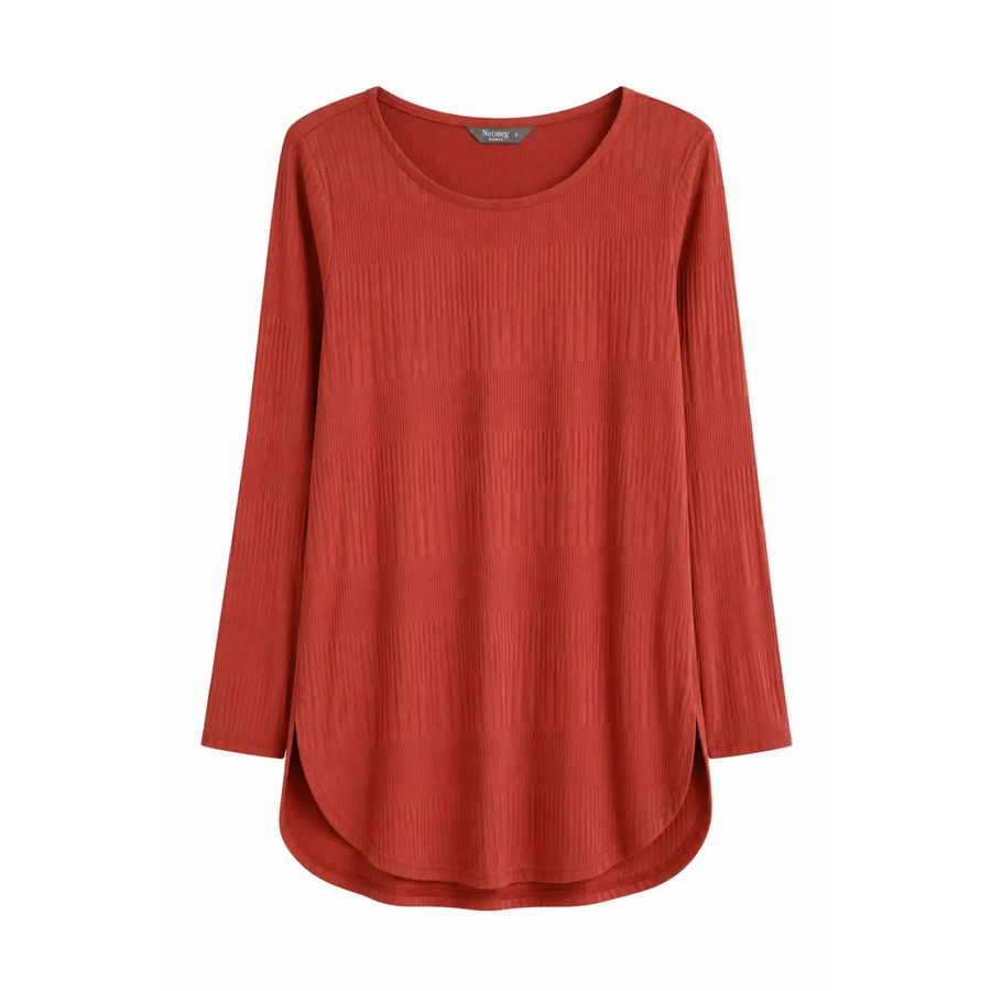 Women’s Ribbed Long Sleeve Tunic Top – Casual Scoop Neck High-Low Hem Shirt
