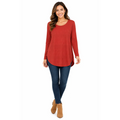 Women’s Ribbed Long Sleeve Tunic Top – Casual Scoop Neck High-Low Hem Shirt