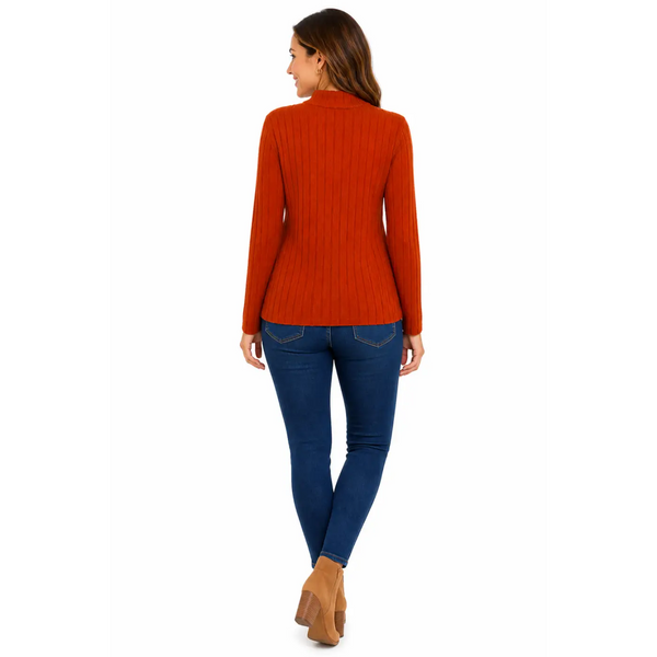 Women’s Ribbed Mock Neck Sweater – Slim Fit Long Sleeve Knit Top