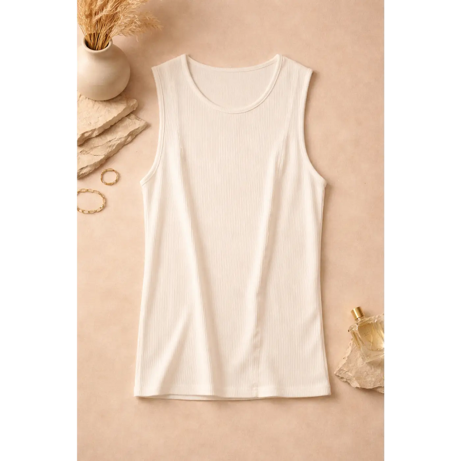 Women’s Ribbed Tank Top – Soft Stretch Sleeveless Basic Top (White) - Tops