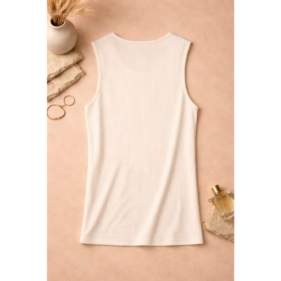 Women’s Ribbed Tank Top – Soft Stretch Sleeveless Basic Top (White) - Tops