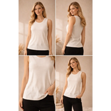 Women’s Ribbed Tank Top – Soft Stretch Sleeveless Basic Top (White) - Tops