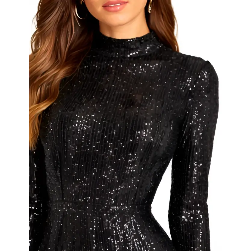 Women’s Sequin Backless Romper – Long Sleeve Party Jumpsuit - Jumpsuits & Rompers