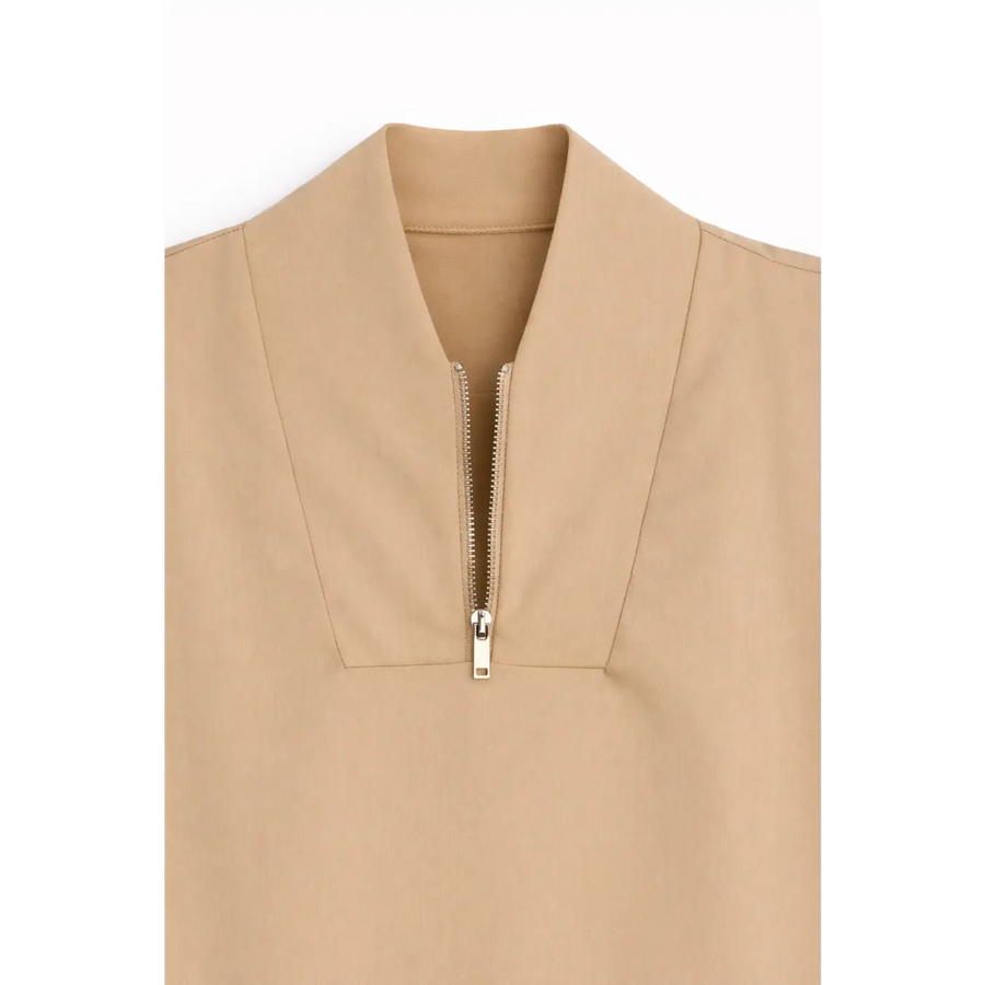 Women’s Sleeveless Zip Neck Top – Chic Minimalist Blouse - Top / Blouse