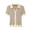 Women’s Striped Ribbed Polo Top – Short Sleeve Button Knit Shirt