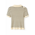 Women’s Striped Ribbed Polo Top – Short Sleeve Button Knit Shirt
