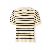 Women’s Striped Ribbed Polo Top – Short Sleeve Button Knit Shirt