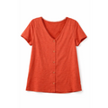 Women’s V-Neck Button Front T-Shirt – Casual Short Sleeve Top (Rust Orange) - T-Shirts