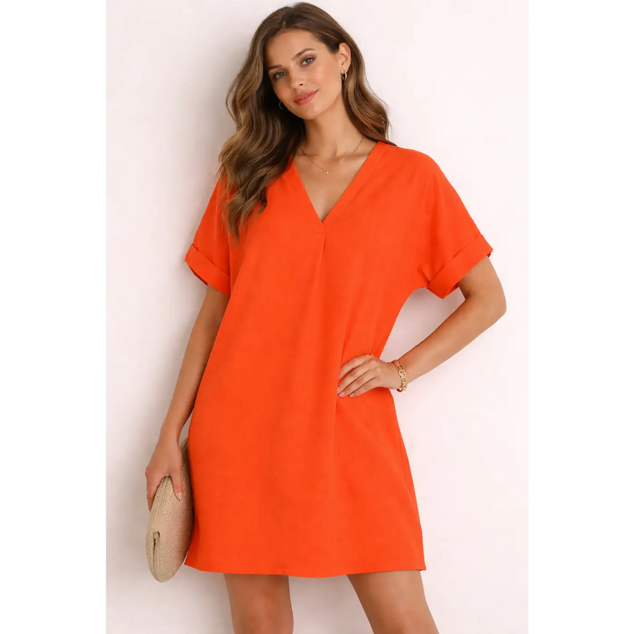 Women’s V-Neck Shift Dress – Casual Short Sleeve Mini Dress - Dresses