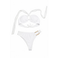 Women’s White Halter Bikini Set with Gold Accent