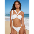 Women’s White Halter Bikini Set with Gold Accent