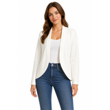 Women’s White Open Front Blazer – Tailored Minimalist Lightweight Jacket