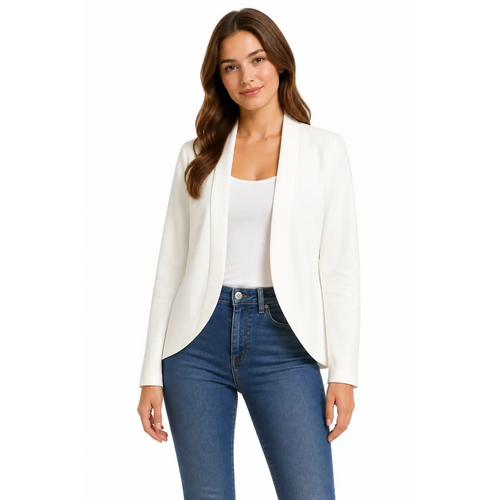 Women’s White Open Front Blazer – Tailored Minimalist Lightweight Jacket