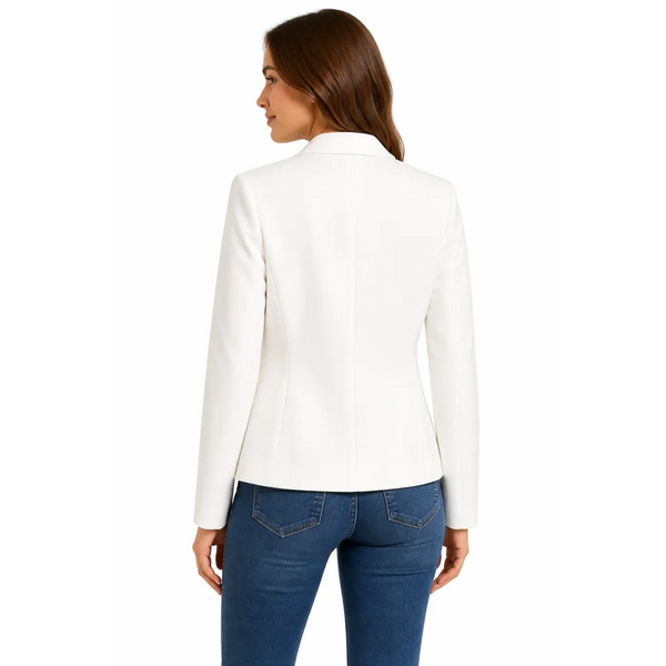 Women’s White Open Front Blazer – Tailored Minimalist Lightweight Jacket