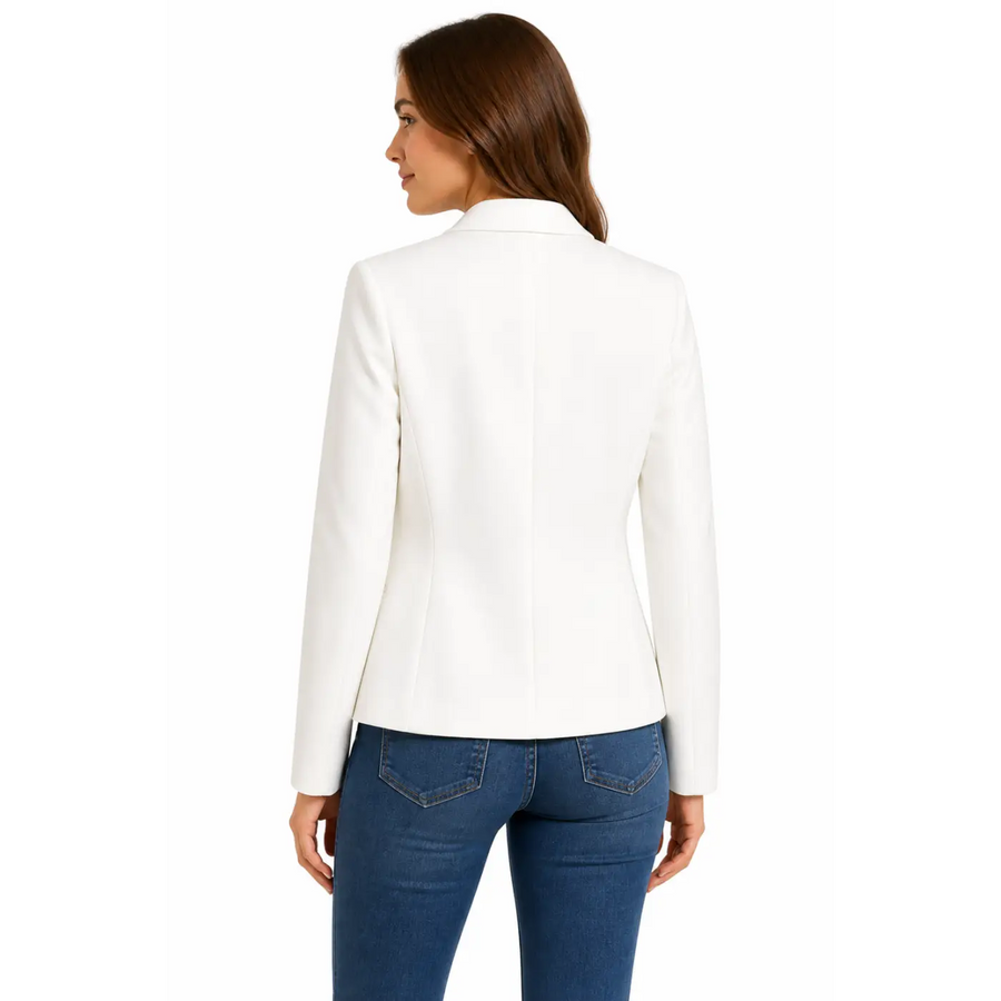 Women’s White Open Front Blazer – Tailored Minimalist Lightweight Jacket