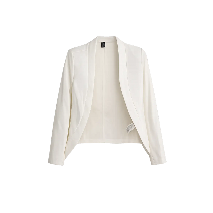 Women’s White Open Front Blazer – Tailored Minimalist Lightweight Jacket