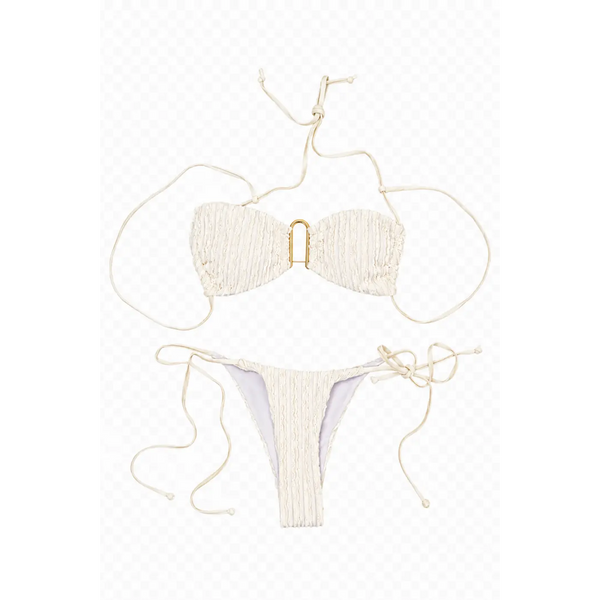 Women’s White Textured Tie-Side Bikini Set