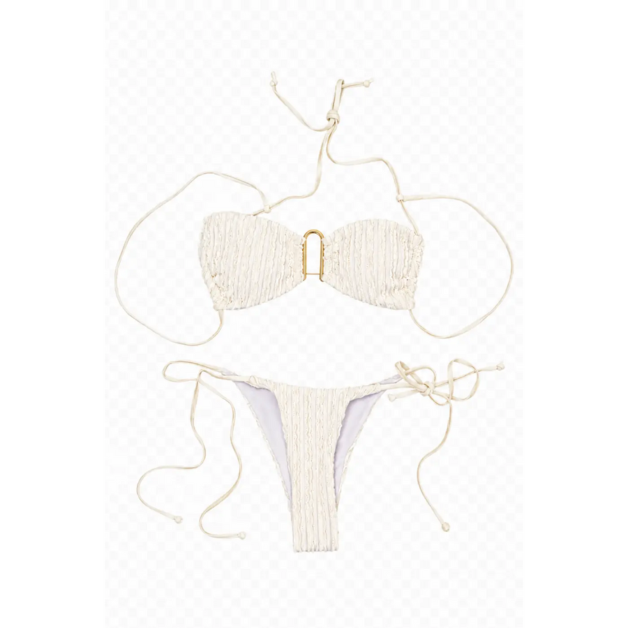 Women’s White Textured Tie-Side Bikini Set